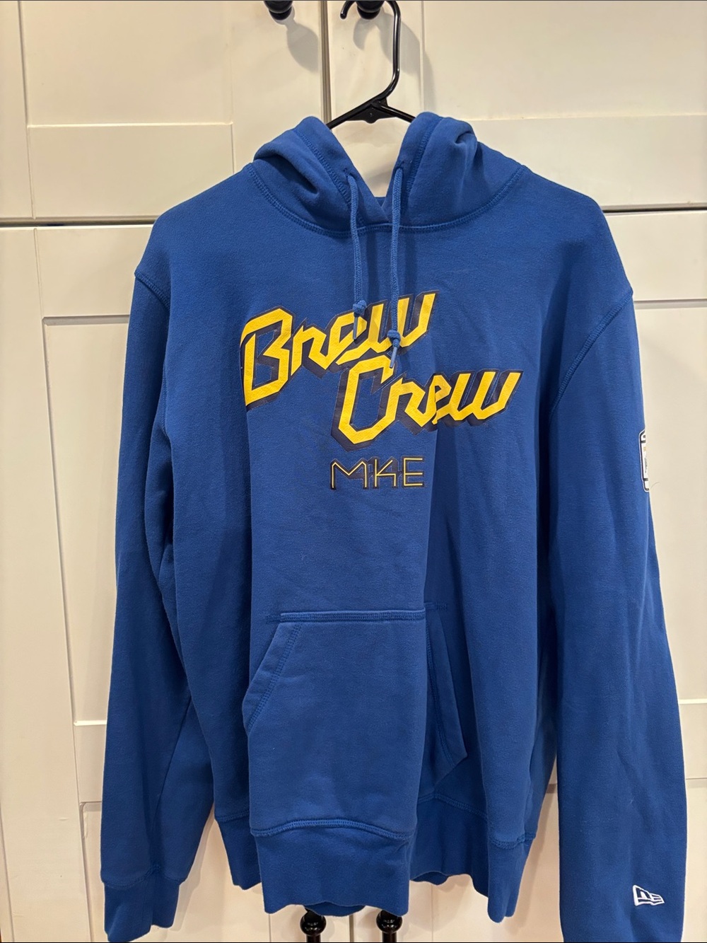 New Era Blue Hoodie with Yellow 'Brew Crew' Script